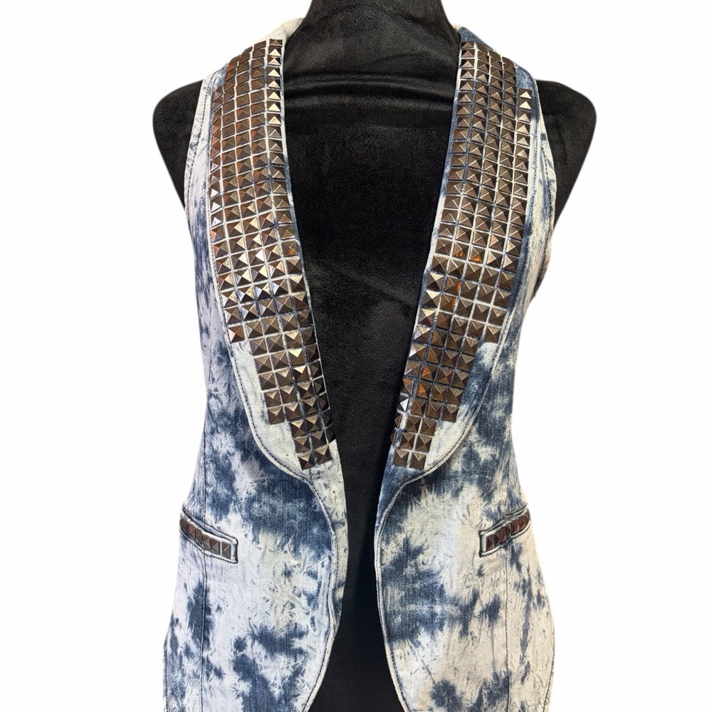See you Monday, Studded Denim Vest, Sleeveless Tie-Dye Denim Vest, Small - Picture 8 of 12